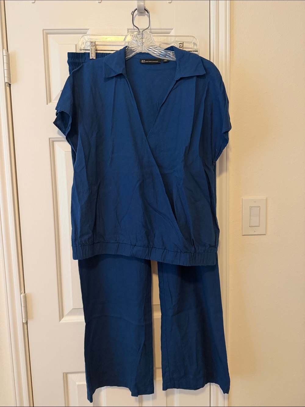 New York & Company Cobalt Blue Wrap-Style Jumpsuit Set